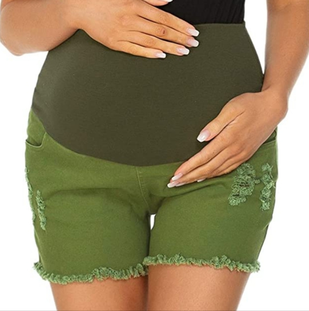 Jezero Women's Maternity Shorts Pants Wide Elastic Band Pregnancy Denim Shorts